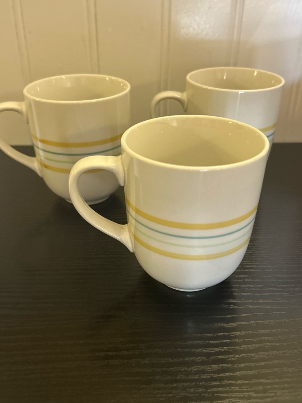 Vintage SunBeamCeramic Breakfast Mugs with Yellow & Light Blue Stripe - Set of 3